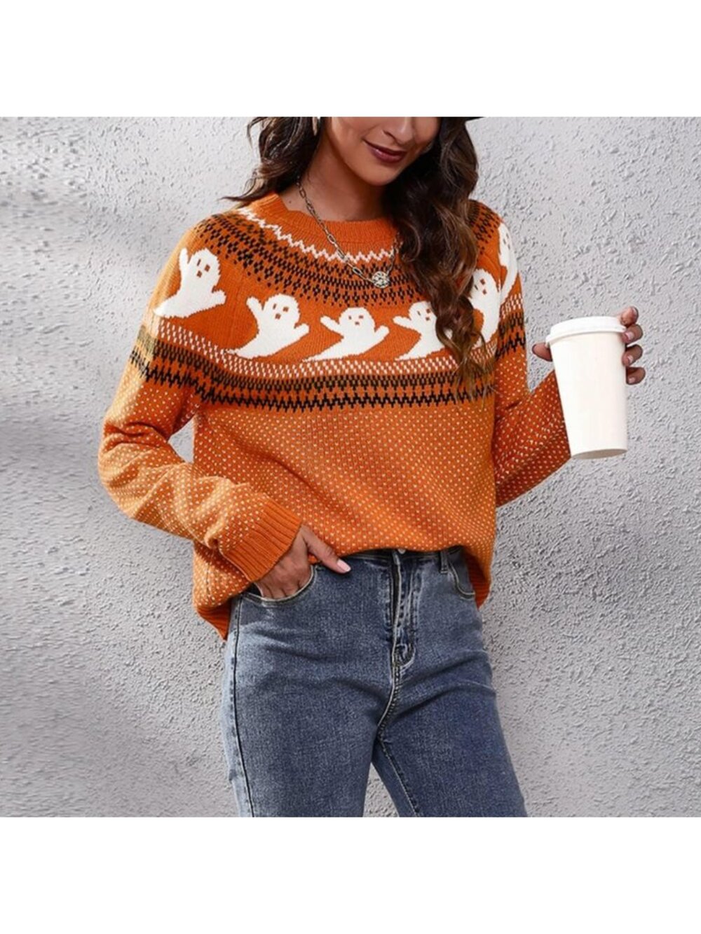 Casual Leopard Print Knitted Pullover Sweater - Long Sleeve Crew Neck Jumper - Picture 3 of 5